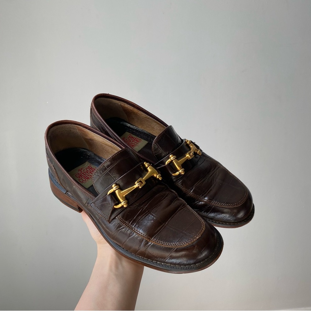 Vintage Brown Leather Loafers with Gold Accent
